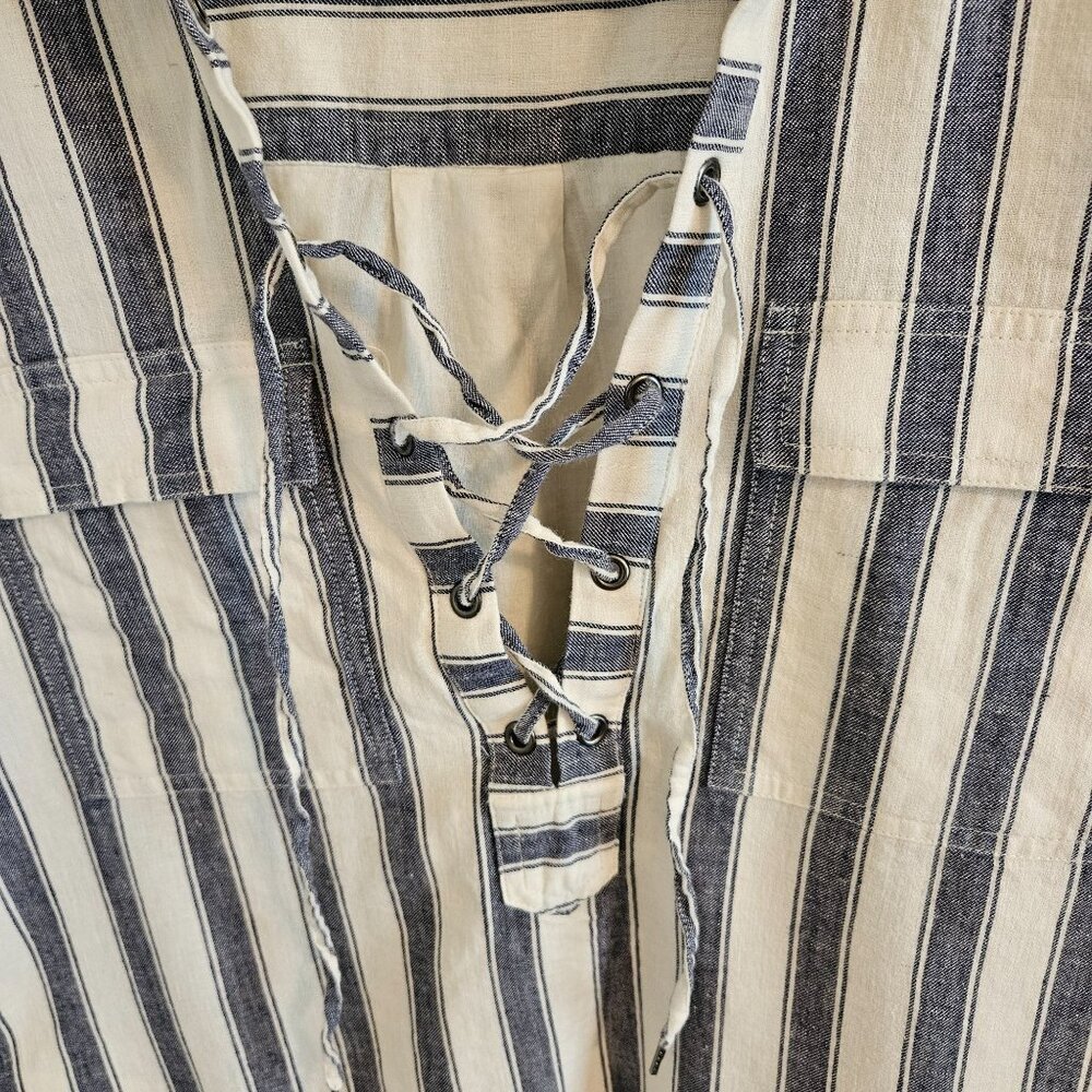 Madewell Woman Size S Shirt Dress Linen Blend Lace Up Lined Classic Preppy - Picture 3 of 8
